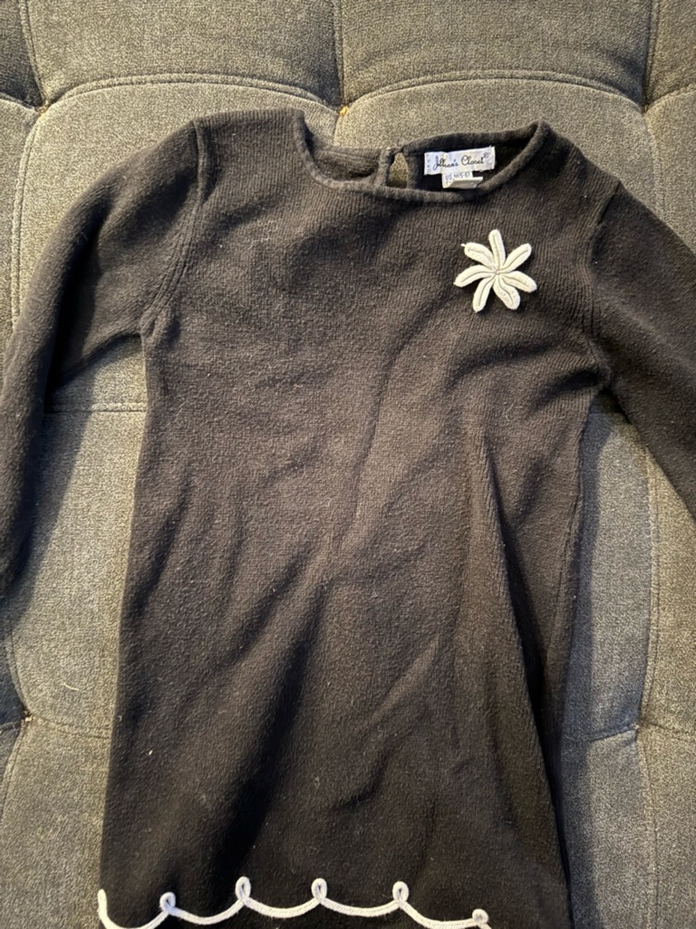 Anna Grace Black Knit Dress with Cream Flower Accent